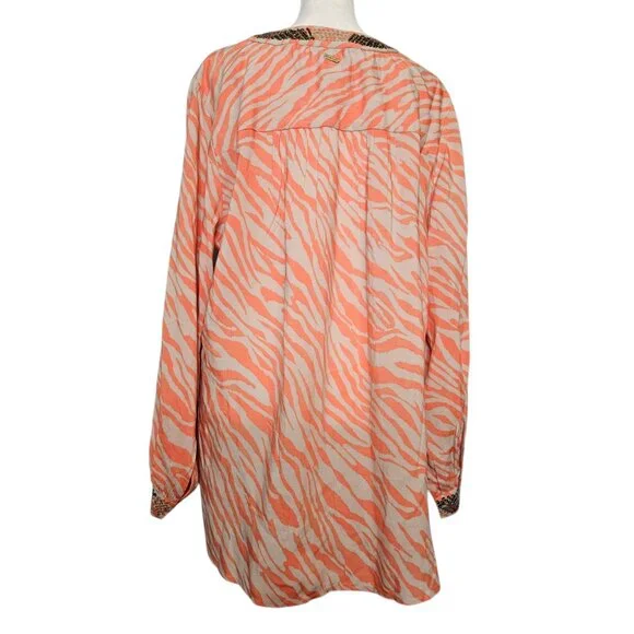 Chico's Embellished Neck Tunic Women's SZ 2P 12/14 Large Zebra Nectarine Blouse - Picture 4 of 14